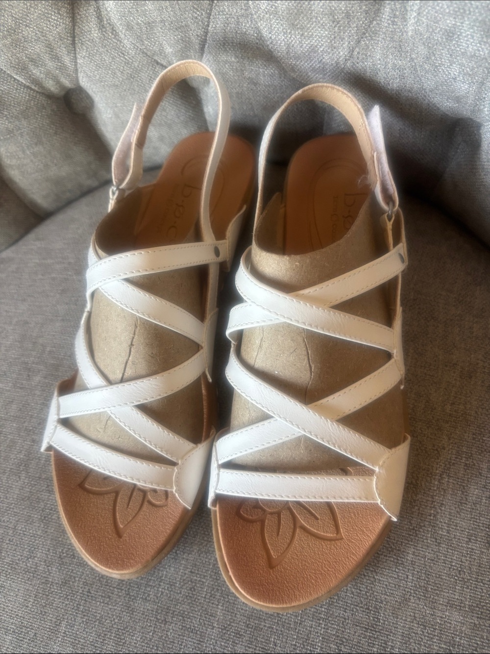 b.o.c. White Strappy Slingback Sandals with Tan Footbed